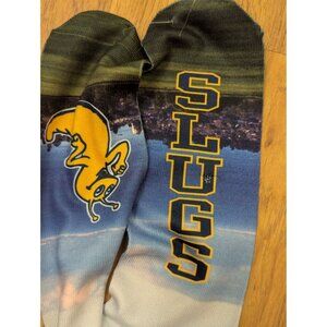 UCSC Slugs Skyline Graphic Socks With Banana Slug Mascot - Unisex Sports Crew So